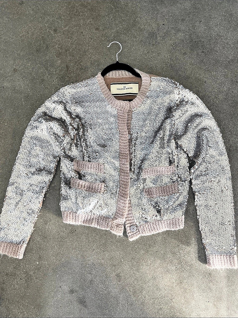 By Malene Birger Sequin Cardigan in Silver & Brown